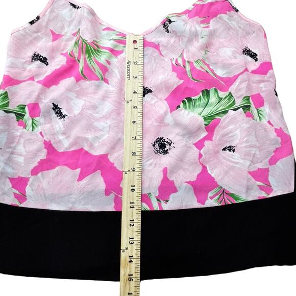 French Connection Pink Floral V Neck Camisole Tank Black Trim Size Medium - Picture 5 of 9